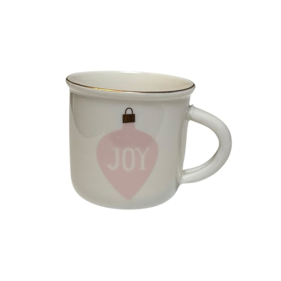 Home Expressions Espresso‎ Cup Gold Rim White & Pink Holiday "Joy" 2 oz C14Q - Picture 1 of 7